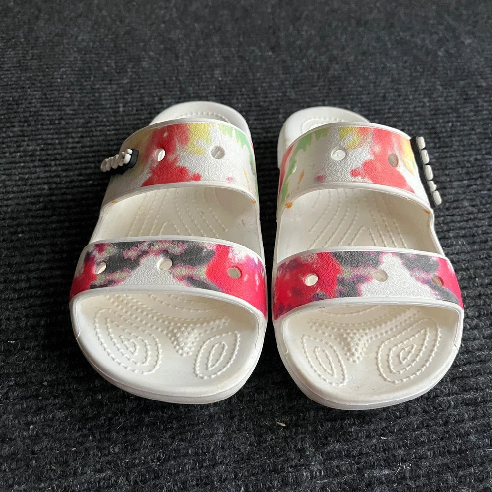 Crocs Classic Sandal Womens 6 White Tie Dye Two Strap Slide Comfort Shoes slipon